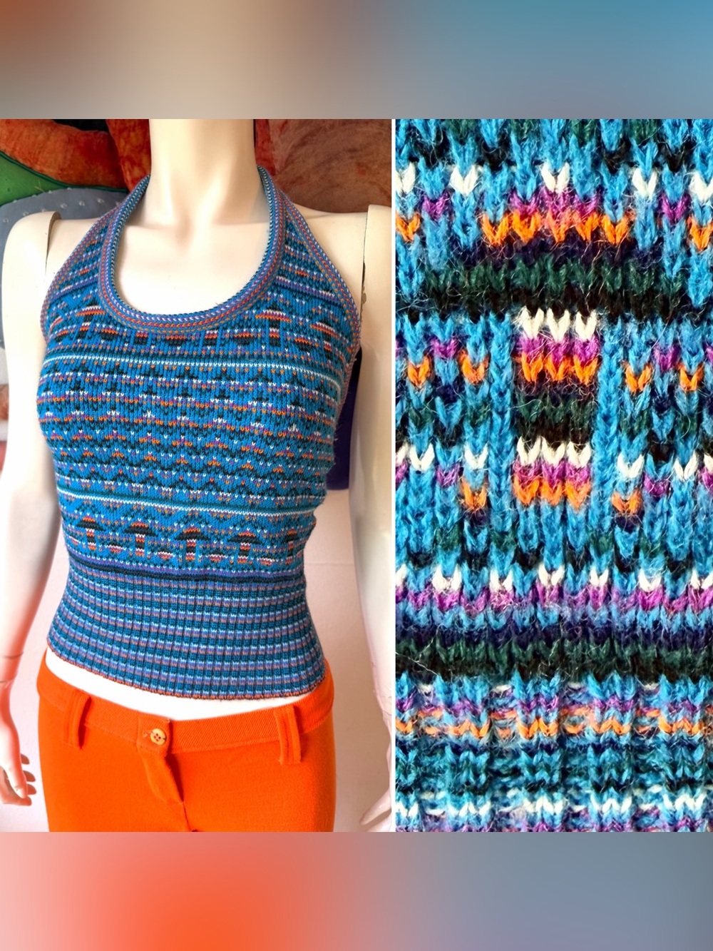 Charlie's Girls Erika Elias 70’s VINTAGE Mushroom Halter Top Sweater 1970s